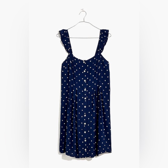 Madewell Women Blue Ruffle-Strap Button-Front Mini Dress Polka Dot Size 0 - Picture 2 of 7